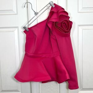 CQ by CQ One Shoulder Ruffle Asymmetrical One Shoulder Peplum Top Pink Fuchsia